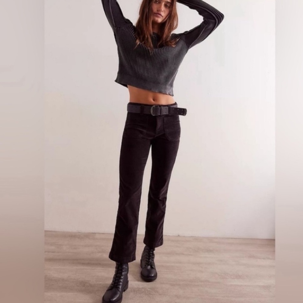 FREE PEOPLE High Time Velvet Kick Flare Pants NWT Black